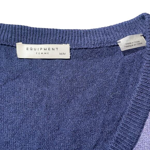 Equipment Femme Cecile V-Neck Sweater Wool Yak Blend Plaid Red Blue Size Medium - Picture 3 of 8